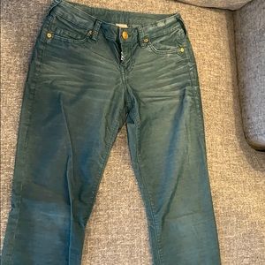 True Religion super skinny corduroy crop in green.